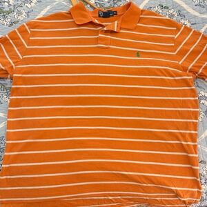 Ralph Lauren Men's Orange and White Striped Polo Shirt